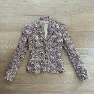 Gianni Bini Y2K Paisley Fitted Blazer Jacket Lavender Cream sz 0